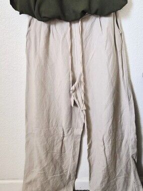 Light Khaki Wide Leg Drawstring Pants